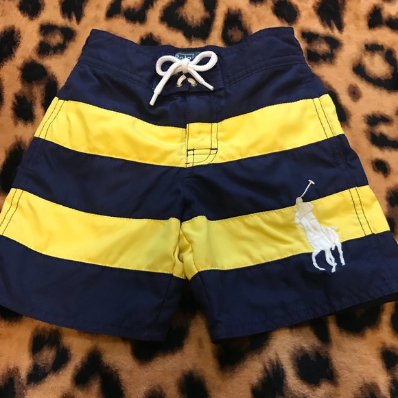 2//2T NWT Ralph Lauren Boys Yellow//Navy Swimtrunks